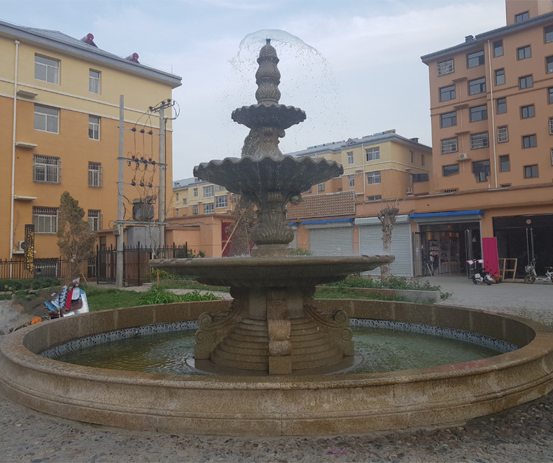 供應(yīng)室外大型石雕流水景觀噴泉 工廠直銷天然花崗巖多層噴泉水景